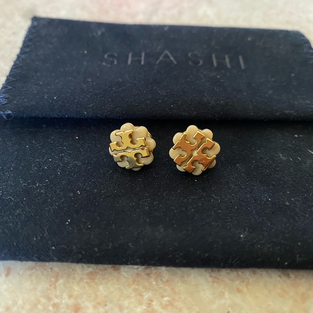Tory Burch Gold logo Stud Earrings